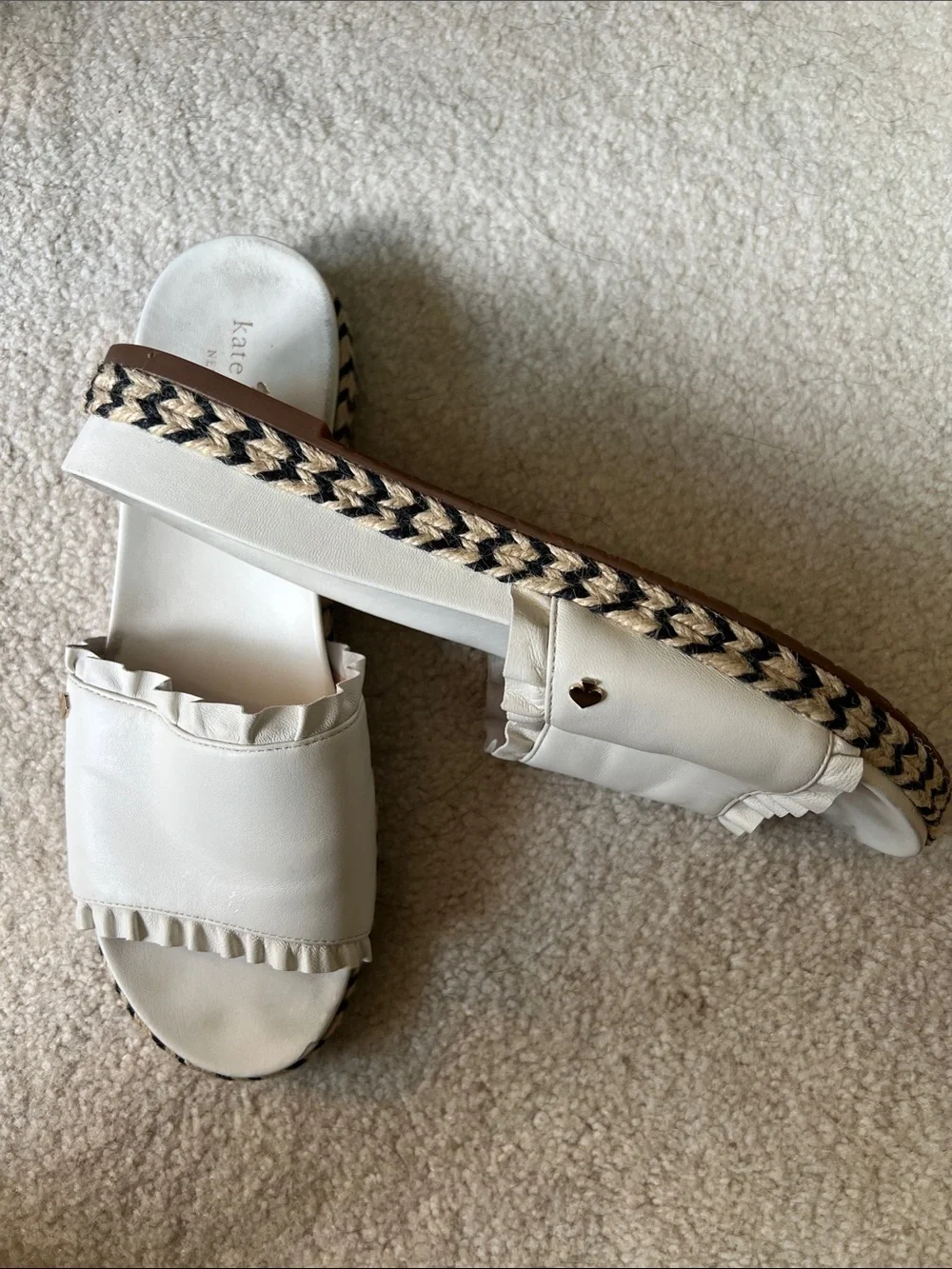 Kate Spade New York White Leather Ruffle Espadrille Slide Sandals 9.5